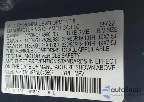 2022 Honda Cr-V Hybrid Touring from USA, damaged, VIN 5J6RT6H97NL045697